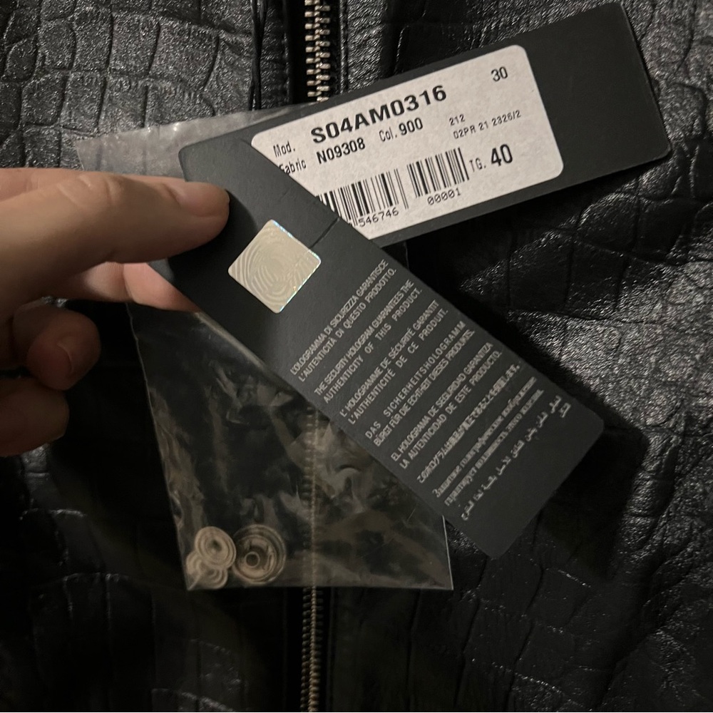 NWT - JUST CAVALLI CROC-EFFECT LEATHER BIKER JACKET IN BLACK - Size 40 IT - XS/S - Picture 7 of 9